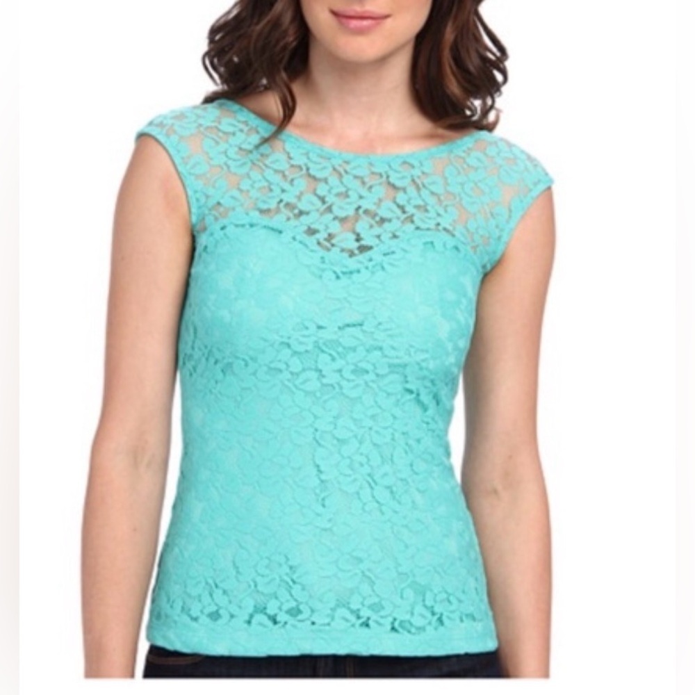 XOXO Sweetheart Turquoise Lace Overlay Sleeveless Padded Top